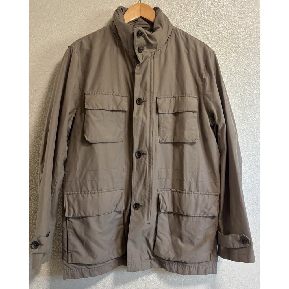 Brooks Brothers Field Jacket British Tan Khaki Cotton Hidden Hood Outdoor Size M